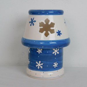 Christmas Medley Ceramic Candle Lamp Decorative Snowflakes Winter 9.5" High Blue